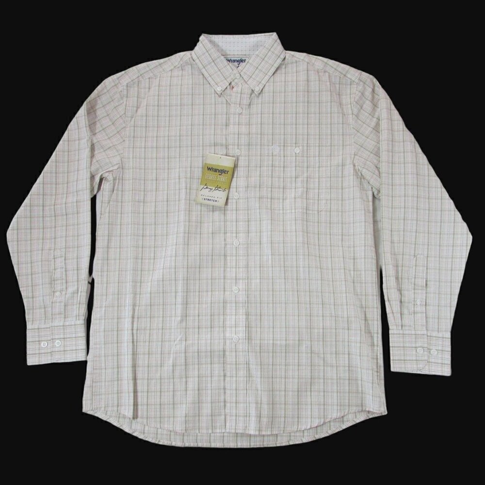 Wrangler Men's George Strait Long Sleeve Button Up Plaid Shirt White/ Green